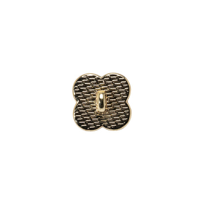Floral Enameled Metal Shank Back Button with Rhinestone Center - 18L/11.5mm - Gold and Black