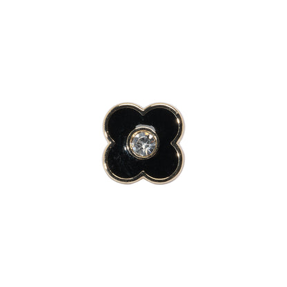 Floral Enameled Metal Shank Back Button with Rhinestone Center - 18L/11.5mm - Gold and Black