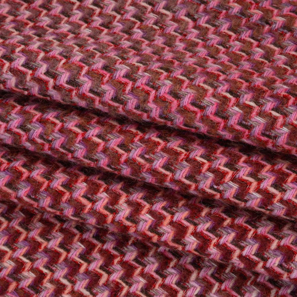 Wool Blend Tweed Twill Made in Italy - Pink, Purple and Red Zig Zags - Deadstock - Folded