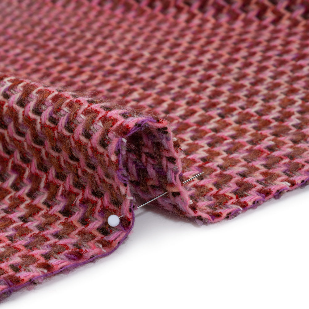 Wool Blend Tweed Twill Made in Italy - Pink, Purple and Red Zig Zags - Deadstock - Detail