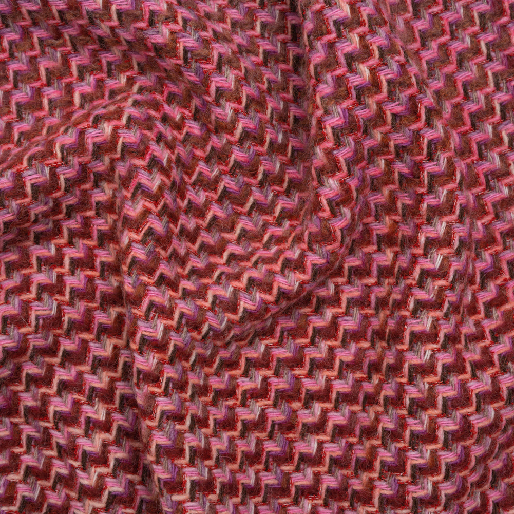 Wool Blend Tweed Twill Made in Italy - Pink, Purple and Red Zig Zags - Deadstock