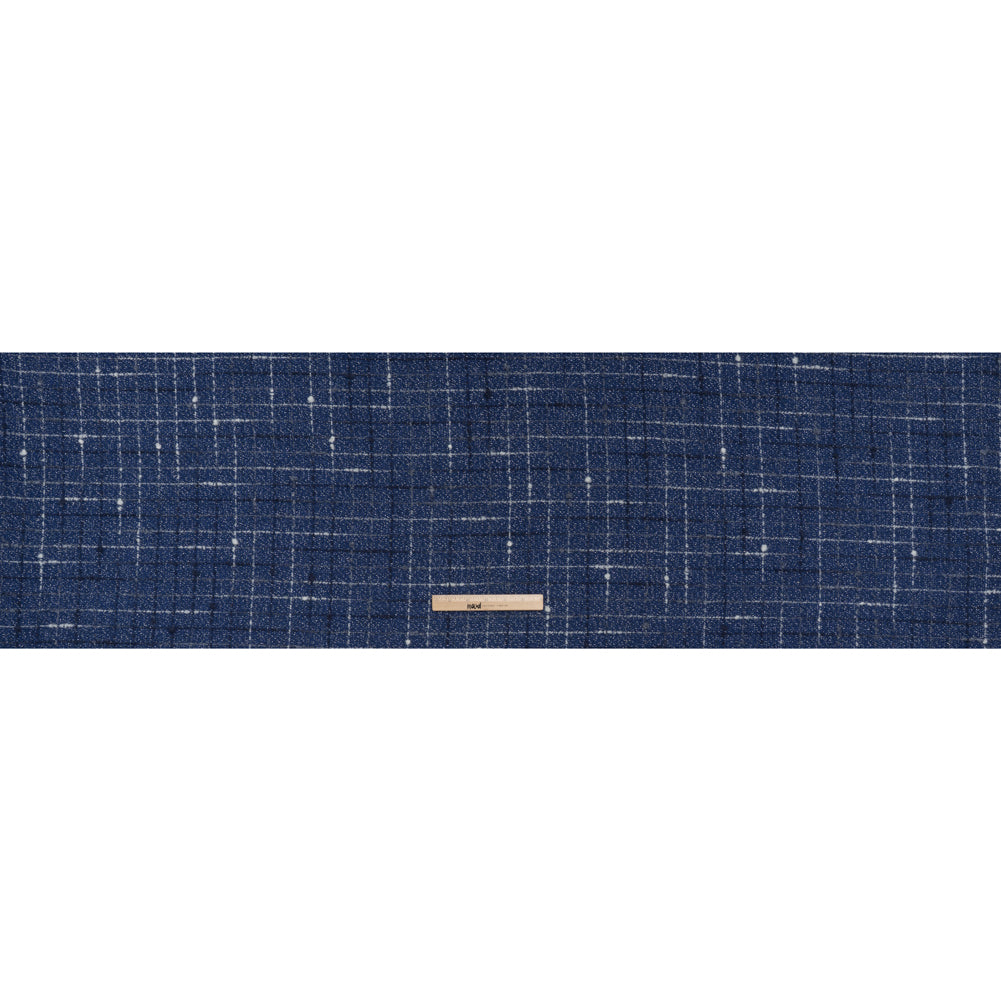 Metallic Wool Blend Tweedy Twill Boucle Made in Italy - Cobalt Blue, White and Silver Plaid - Deadstock - Full