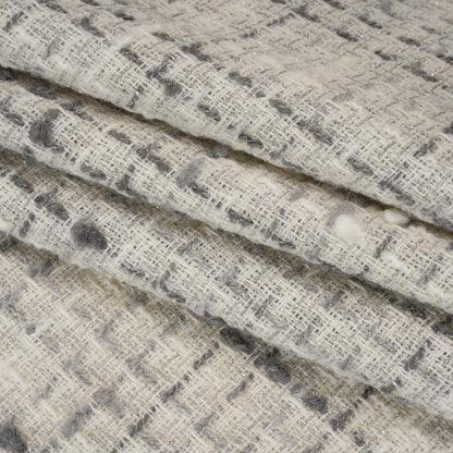 Metallic Wool Blend Boucle Tweed Made in Italy - Ivory, Gray and Silver Plaid - Deadstock
