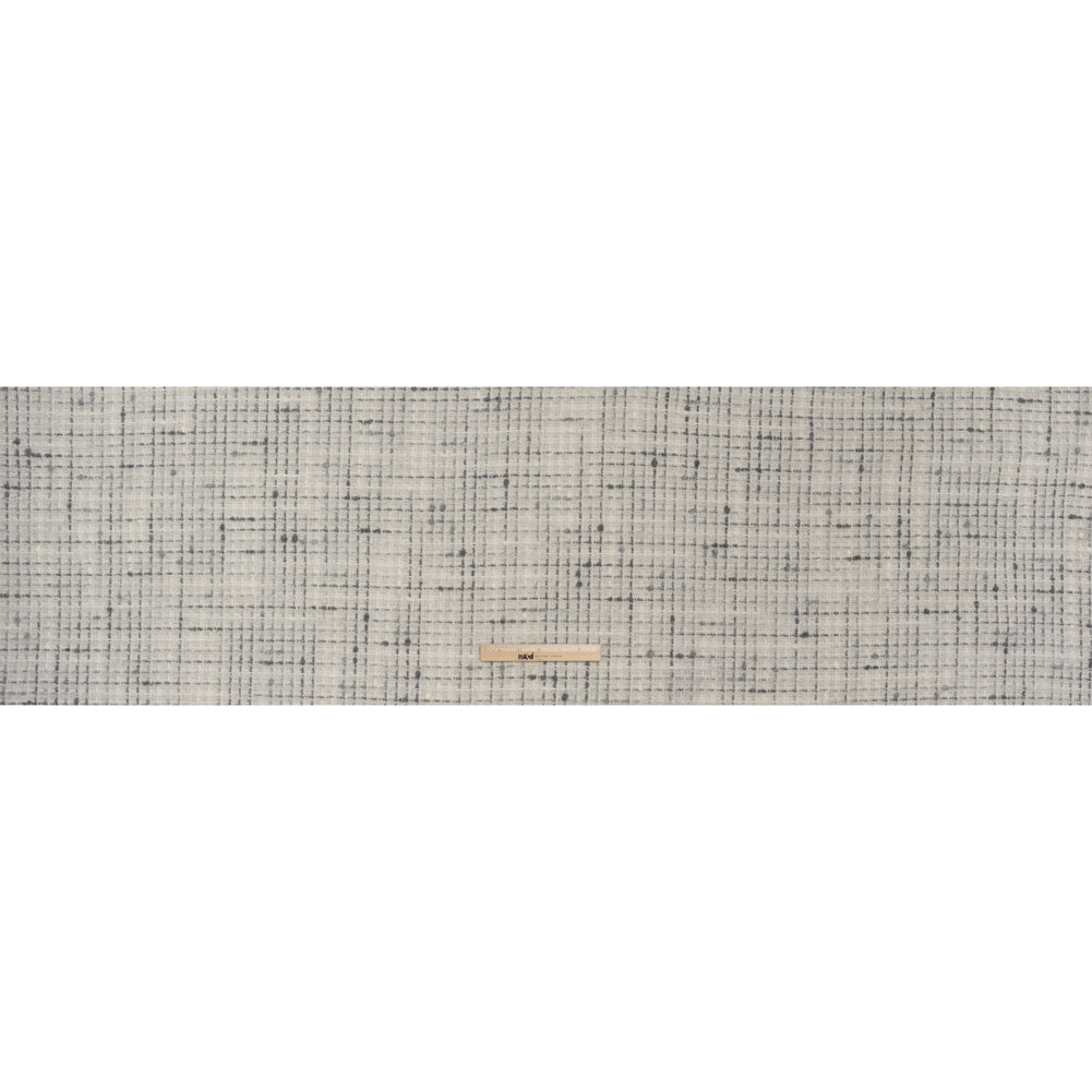 Metallic Wool Blend Boucle Tweed Made in Italy - Ivory, Gray and Silver Plaid - Deadstock - Full