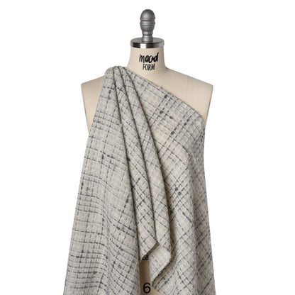 Metallic Wool Blend Boucle Tweed Made in Italy - Ivory, Gray and Silver Plaid - Deadstock