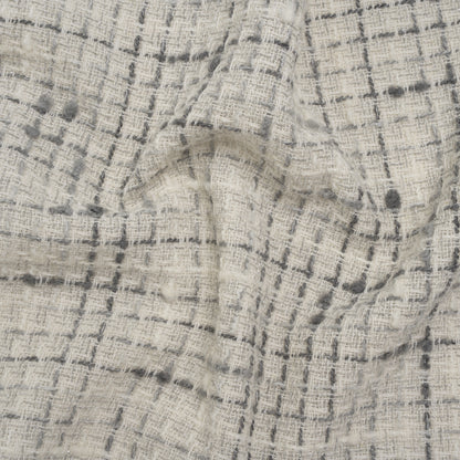 Metallic Wool Blend Boucle Tweed Made in Italy - Ivory, Gray and Silver Plaid - Deadstock