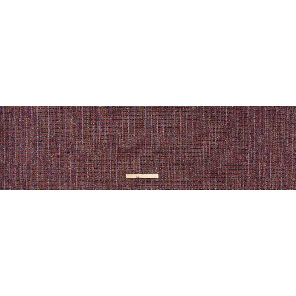 Metallic Wool Blend Tweed Woven with Eyelash Fringe Made in Italy - Purple, Black and Pink Checks - Deadstock - Full