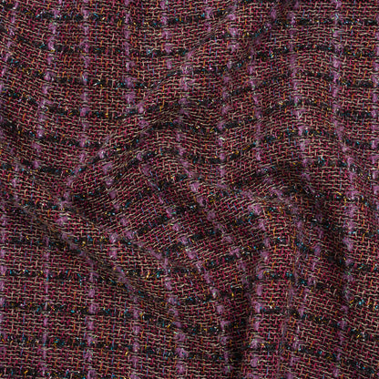 Metallic Wool Blend Tweed Woven with Eyelash Fringe Made in Italy - Purple, Black and Pink Checks - Deadstock