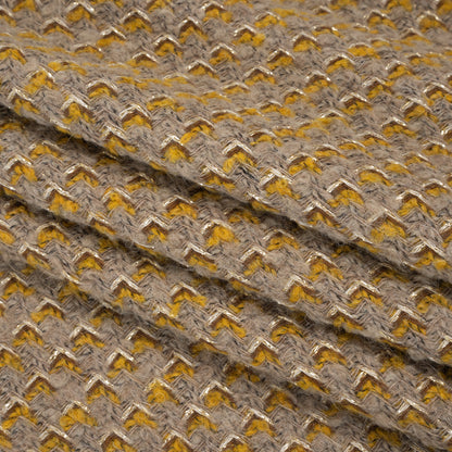 Metallic Wool Blend Tweed Twill Made in Italy - Beige, Yellow Ochre and Gold Zig Zags - Deadstock