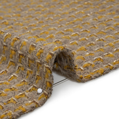Metallic Wool Blend Tweed Twill Made in Italy - Beige, Yellow Ochre and Gold Zig Zags - Deadstock
