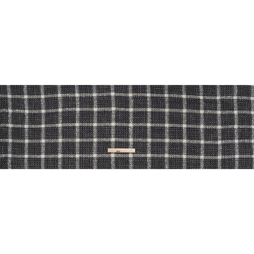 Metallic Wool Blend Tweedy Boucle Made in Italy - Black, Gray and Ivory Windowpane Checks - Deadstock - Full