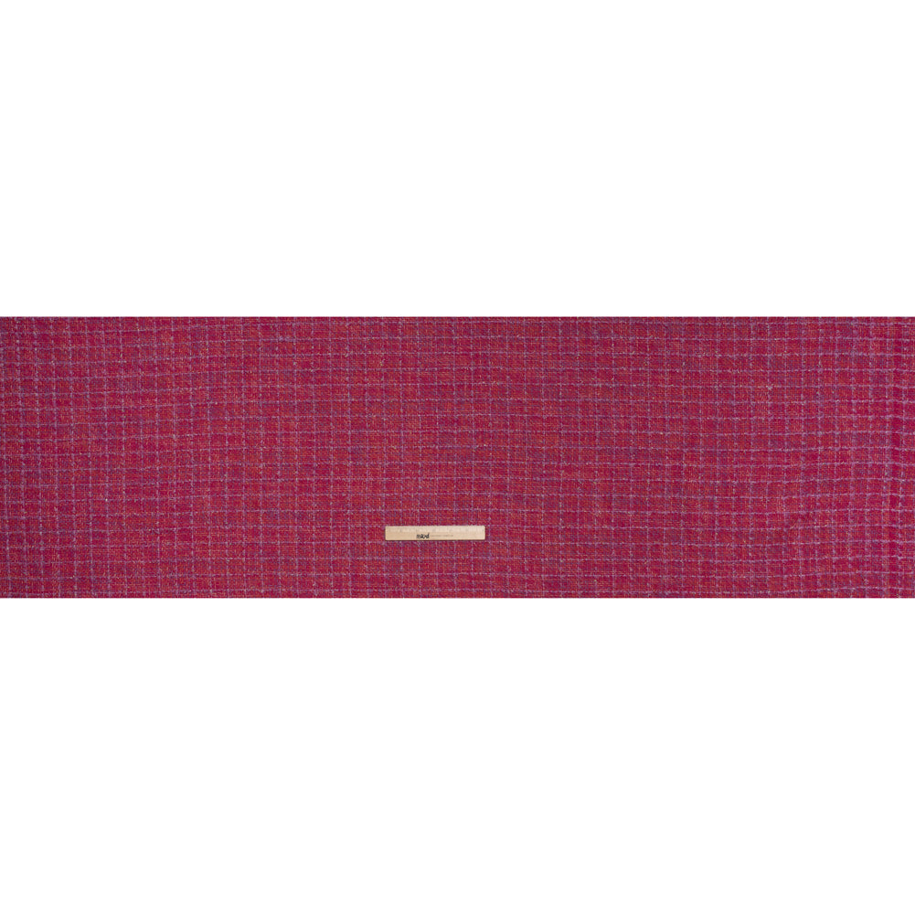 Metallic Wool Blend Tweed Woven with Eyelash Fringe Made in Italy - Pink, Orchid and Iridescent Checks - Deadstock - Full
