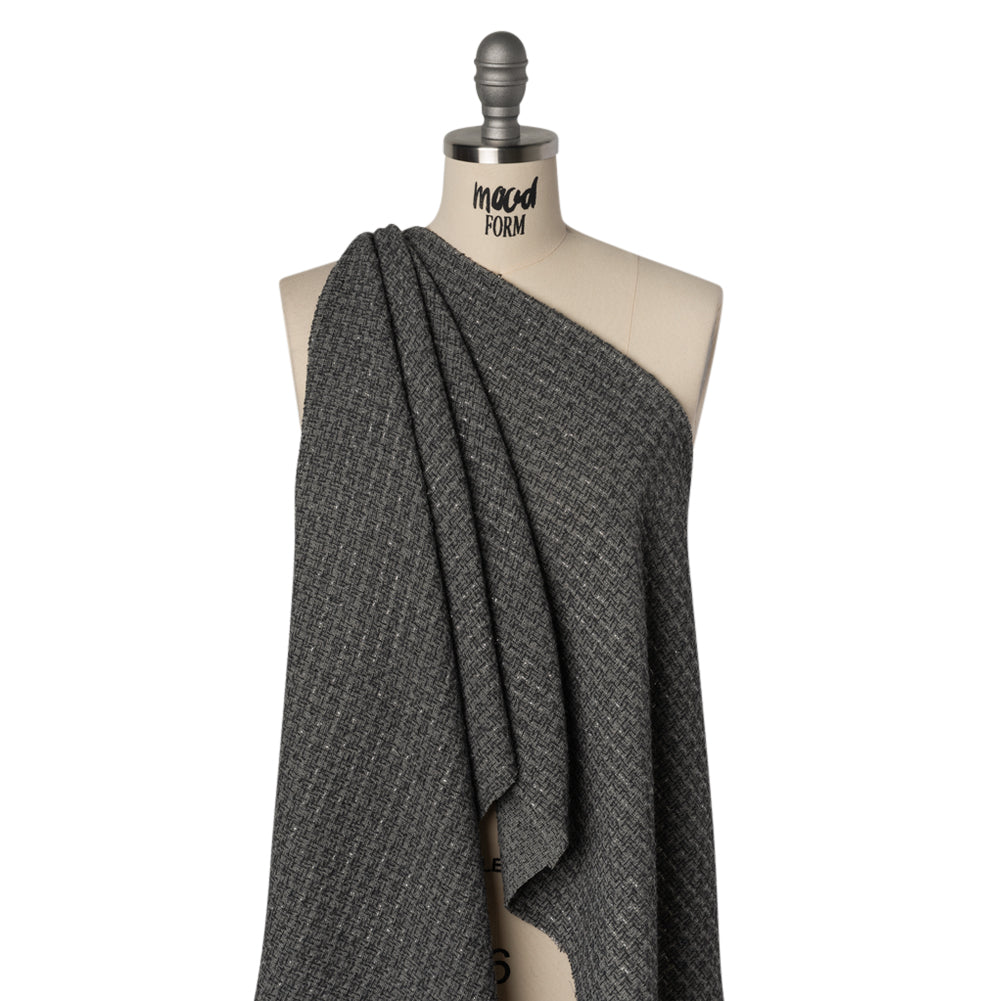 Metallic Wool Blend Tweed Boucle Made in Italy - Gray, Charcoal and Silver Heathered - Deadstock - Drape