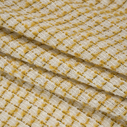 Metallic Wool Blend Tweed Boucle Made in Italy - White, Sunflower Yellow and Gold Checks - Deadstock