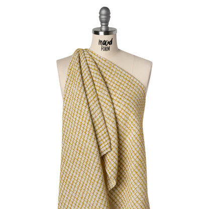 Metallic Wool Blend Tweed Boucle Made in Italy - White, Sunflower Yellow and Gold Checks - Deadstock