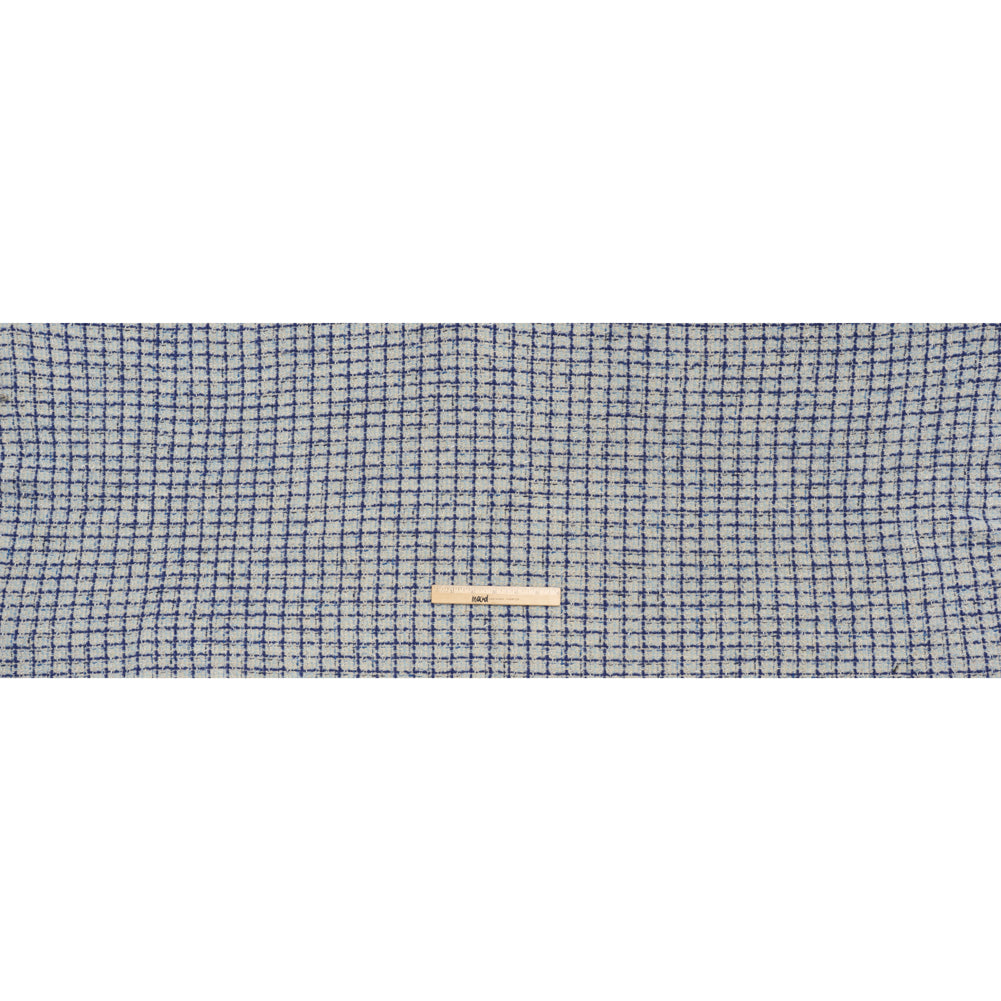 Metallic Wool Blend Tweed Boucle Made in Italy - Pale Gray, Cobalt and Sky Blue Plaid - Deadstock - Full