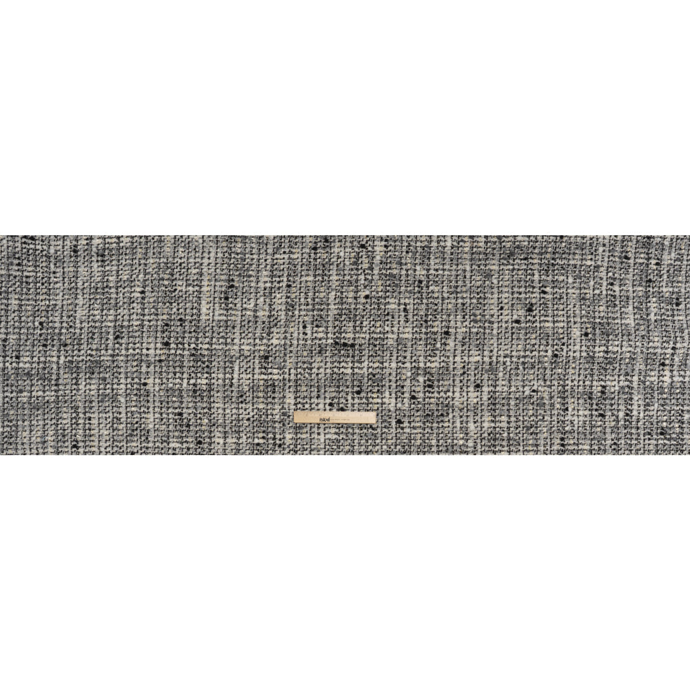 Wool Blend Boucle Tweed with Metallic Eyelash Fringe Made in Italy - Black, White and Gray Plaid - Deadstock - Full