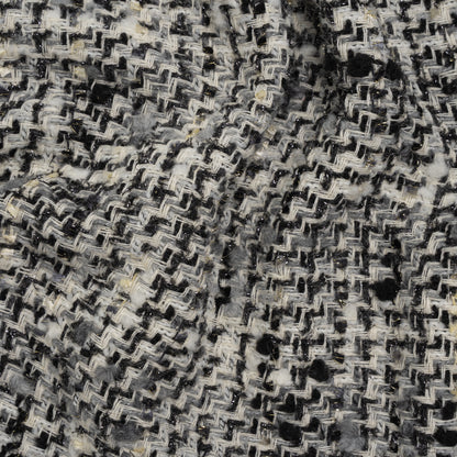 Wool Blend Boucle Tweed with Metallic Eyelash Fringe Made in Italy - Black, White and Gray Plaid - Deadstock