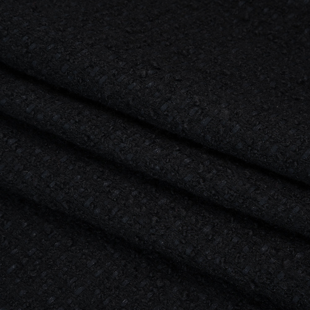 Wool Blend Boucle Tweed - Black - Deadstock - Folded