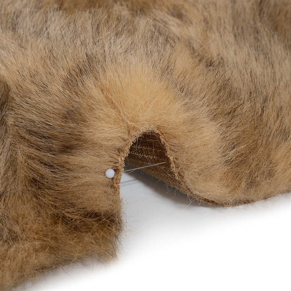 Fluffy Recycled Polyester Faux Fur - Warm Beige and Black Animal Spots Detail