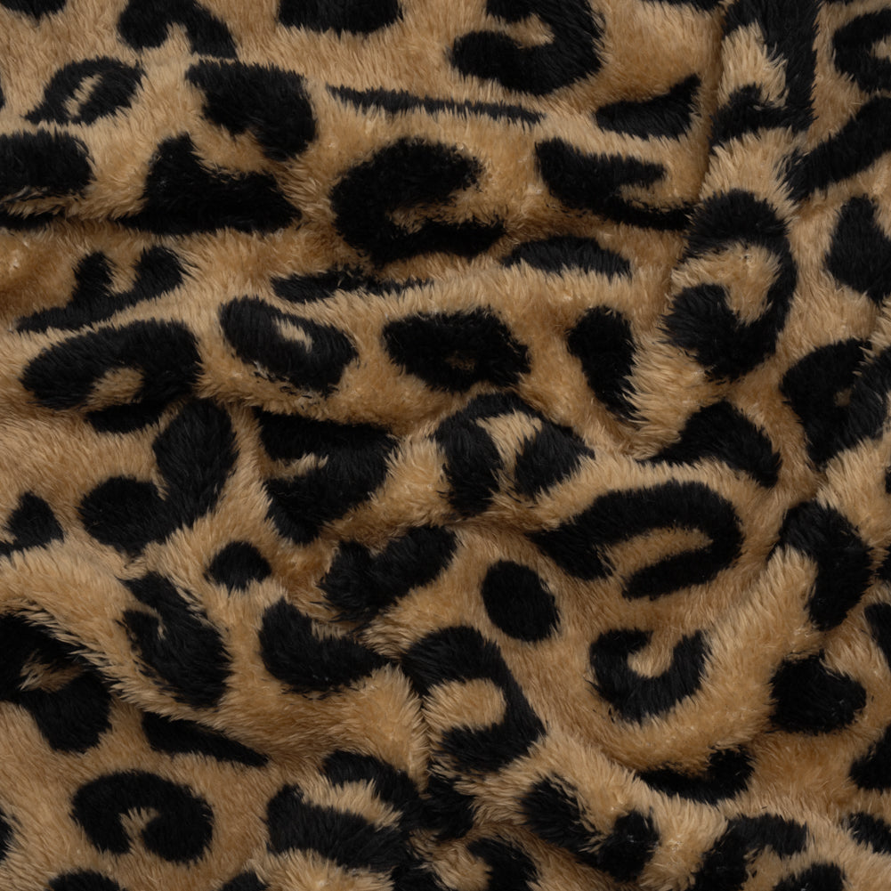 Recycled Polyester Minky Print - Beige and Black Leopard Spots