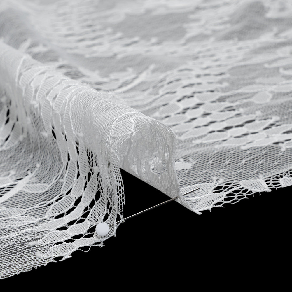 Luminous Re-Embroidered Lace with Finished Scalloped Edges and Eyelash Fringe - Bright White Floral Scallops - Detail