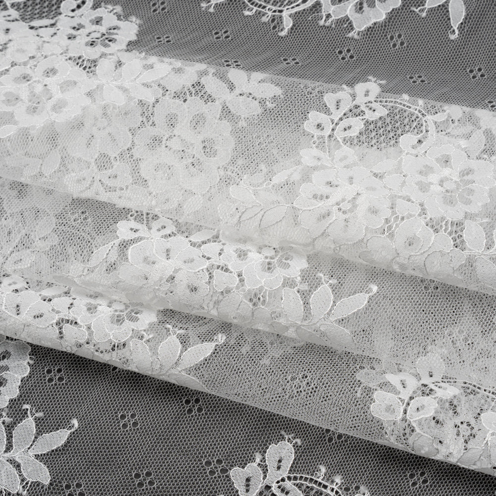 Re-Embroidered Lace with Scalloped Borders - White Fancy Flowers - Folded