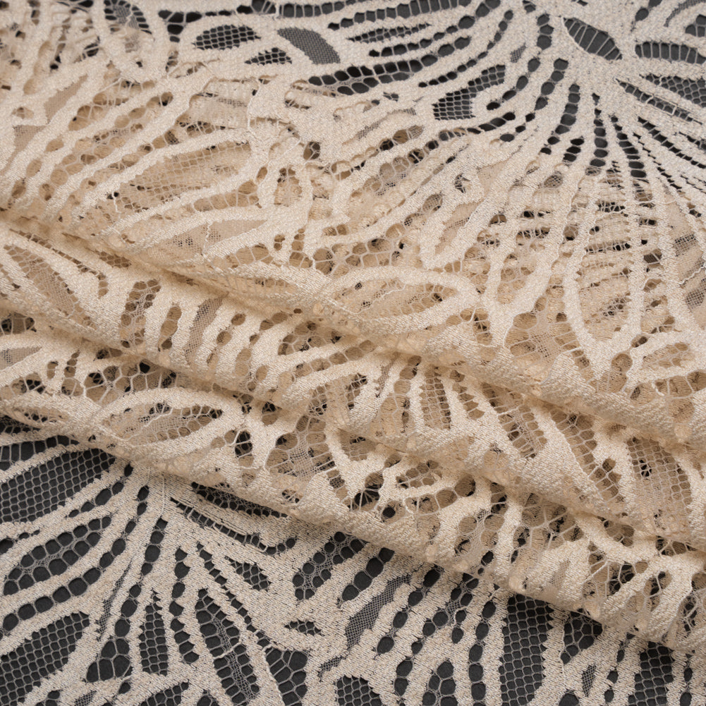 Raschel Lace with Scalloped Finished Edges - Bleached Sand Flowing Petals - Folded
