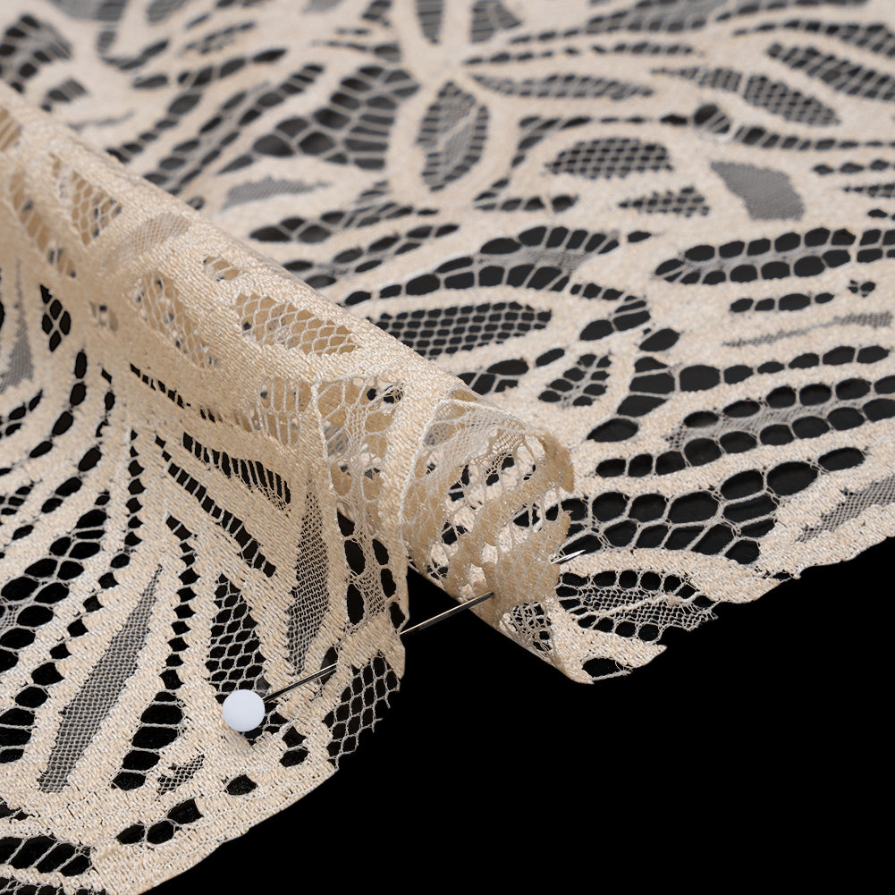 Raschel Lace with Scalloped Finished Edges - Bleached Sand Flowing Petals - Detail