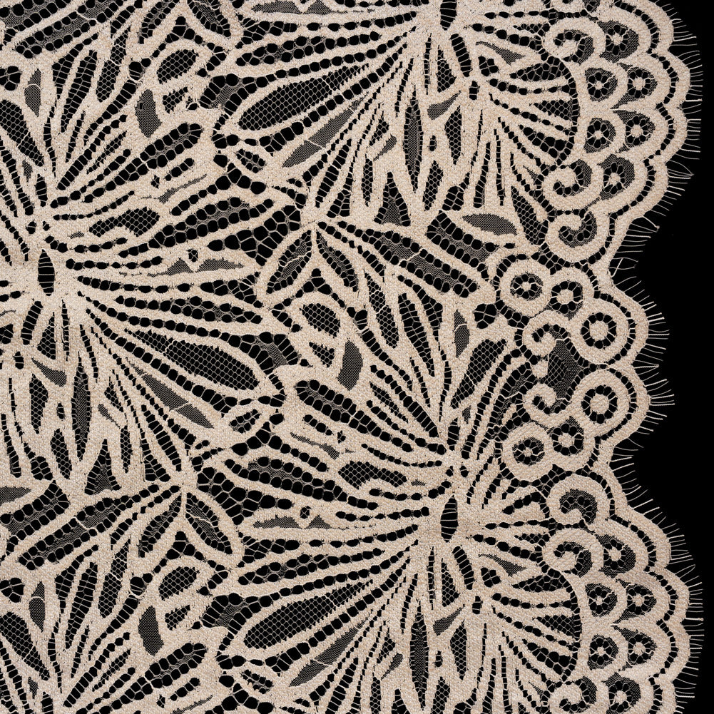 Raschel Lace with Scalloped Finished Edges - Bleached Sand Flowing Petals