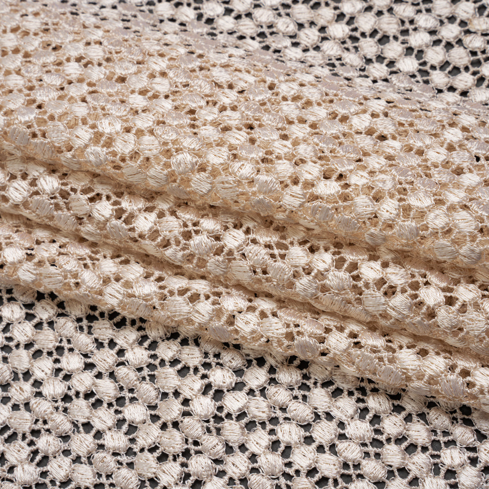 Guipure Lace - Bleached Sand Dots with Fancy Border - Folded