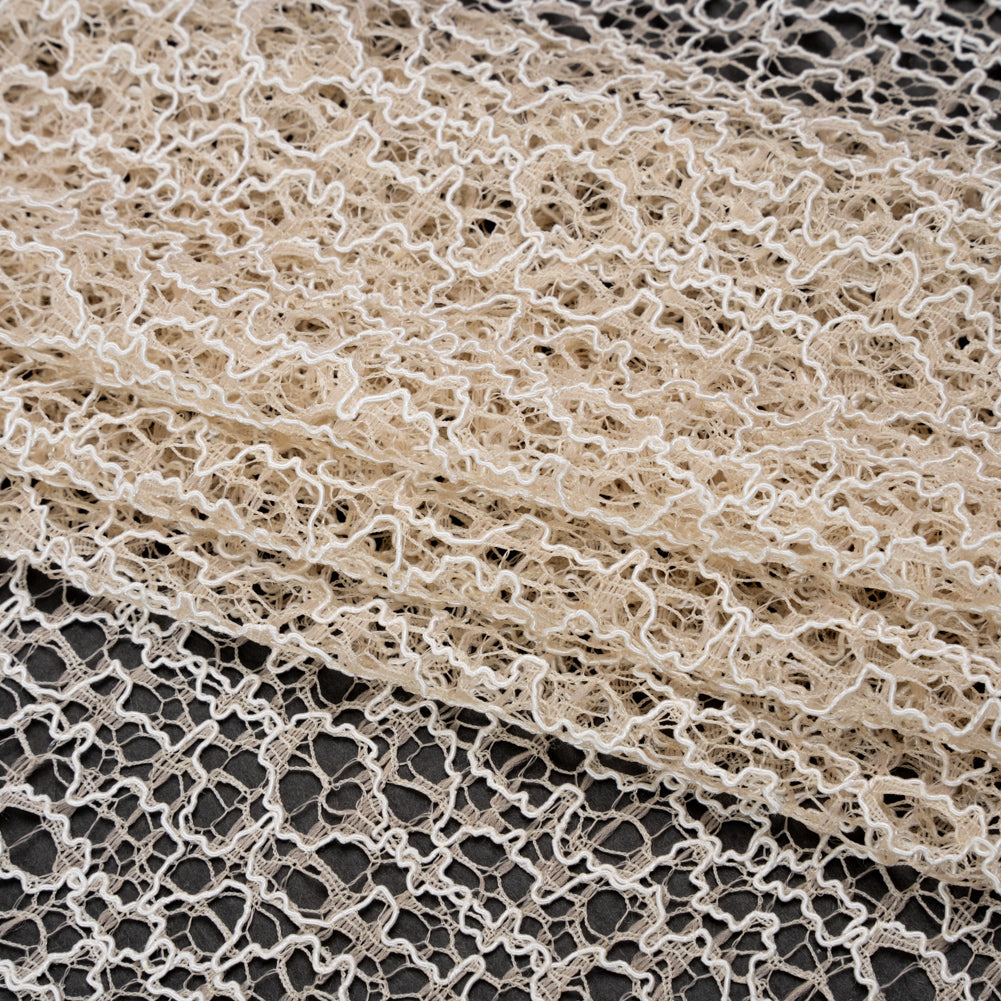 Corded Nylon Lace - Bleached Sand Abstract Lines - Folded