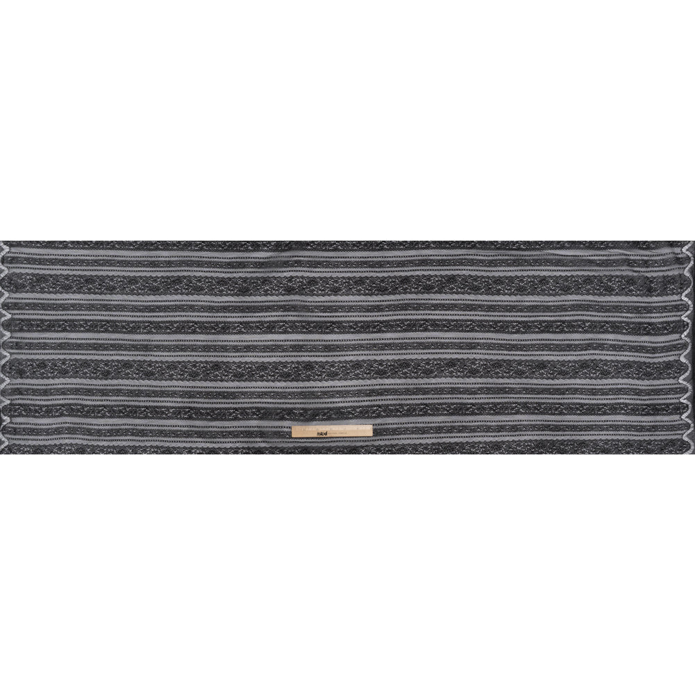 Re-Embroidered Nylon Lace - Black Floral Stripes - Full