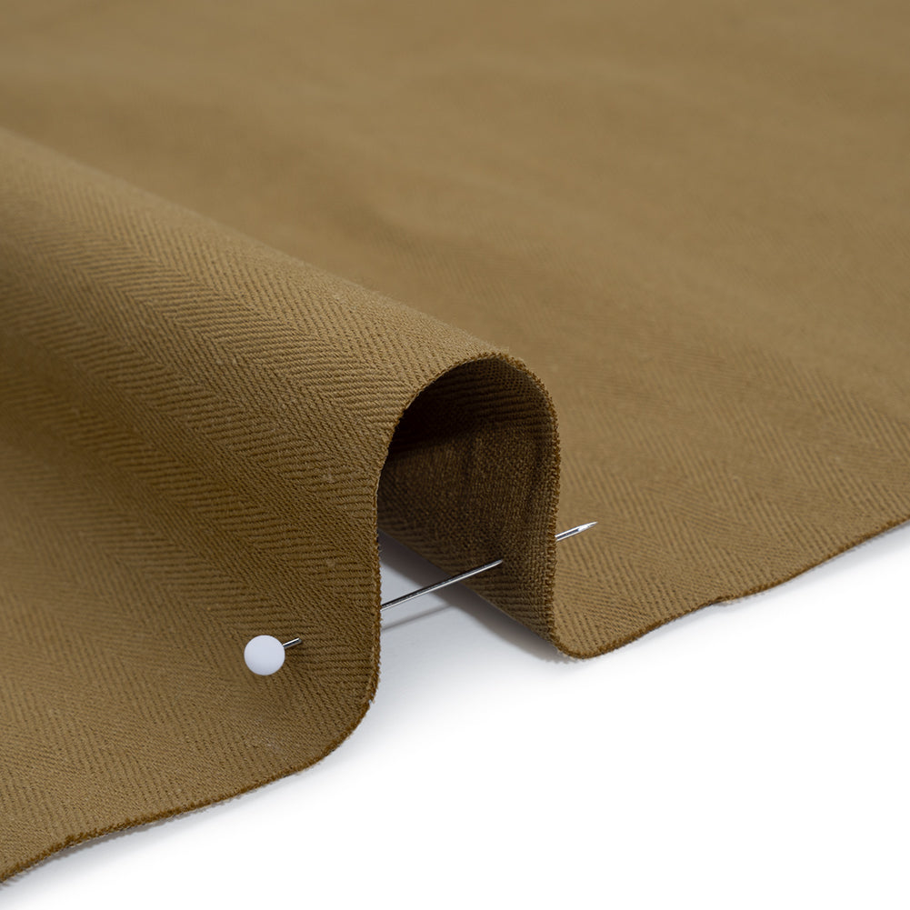 Cotton Herringbone Twill Coutil - Warm Olive - Farrah Collection - Detail