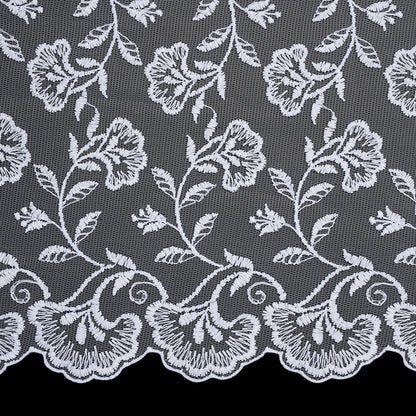 Wide Embroidered Lace Tulle Trim with Scalloped Edges - 9.5" - White Floral Waves