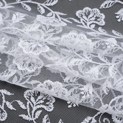 Wide Embroidered Lace Tulle Trim with Scalloped Edges - 9.5" - White Floral Waves