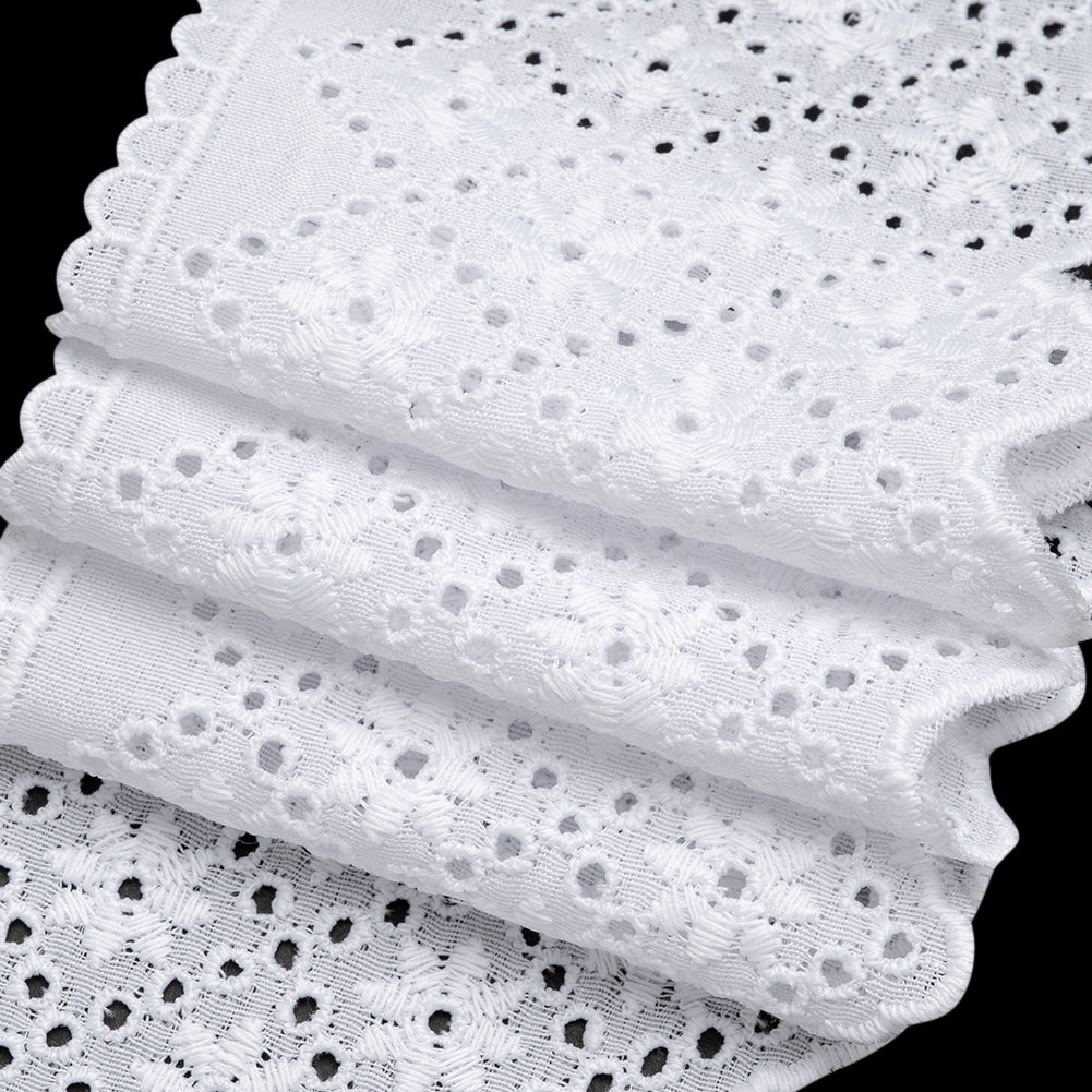 Cotton and Polyester Embroidered Eyelet Lace Trim with Scalloped Edges - 3.25" - White Flowers in Diamond Lattice - Detail