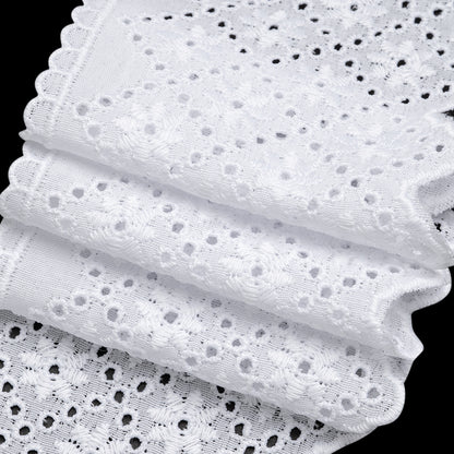 Cotton and Polyester Embroidered Eyelet Lace Trim with Scalloped Edges - 3.25" - White Flowers in Diamond Lattice