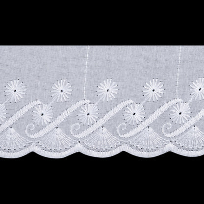Cotton and Polyester Embroidered Eyelet Lace Trim with One Finished Scalloped Edge - 2.5" - White Flowers and Fans