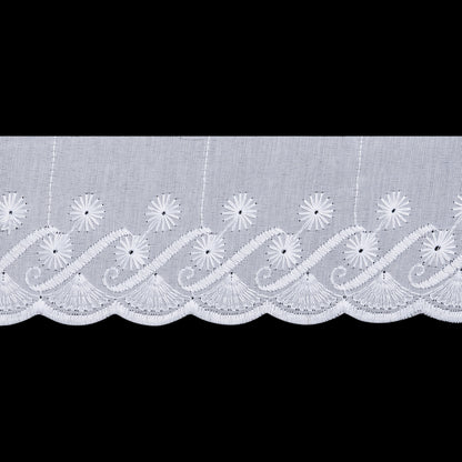 Cotton and Polyester Embroidered Eyelet Lace Trim with One Finished Scalloped Edge - 2.5" - White Flowers and Fans