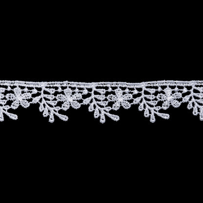 Guipure Lace Trim - 0.875" - White Fern Leaves and Flowers
