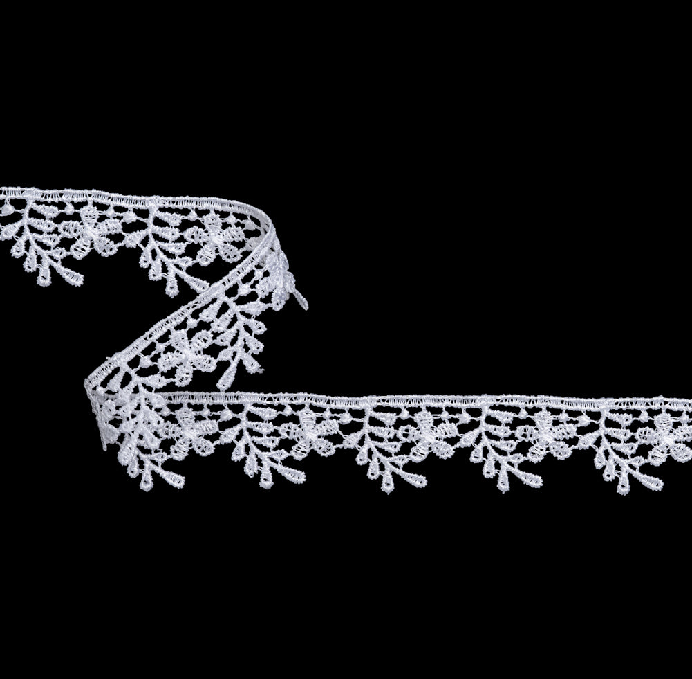 Guipure Lace Trim - 0.875" - White Fern Leaves and Flowers
