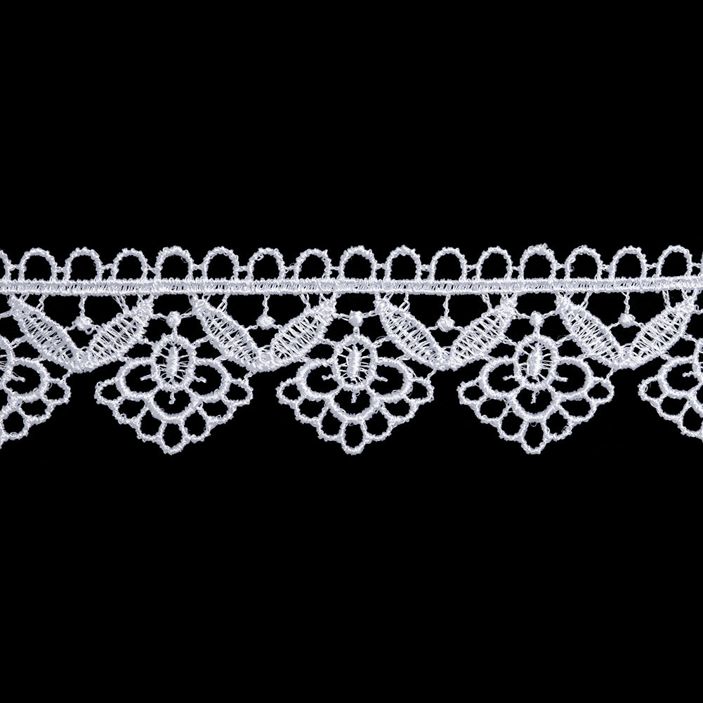 Guipure Lace Trim - 1.25" - White Leaves and Blooms - Folded