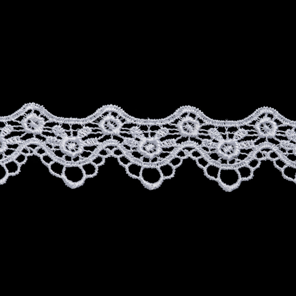 Guipure Lace Trim - 1.25" - White Scallops and Little Flowers - Folded