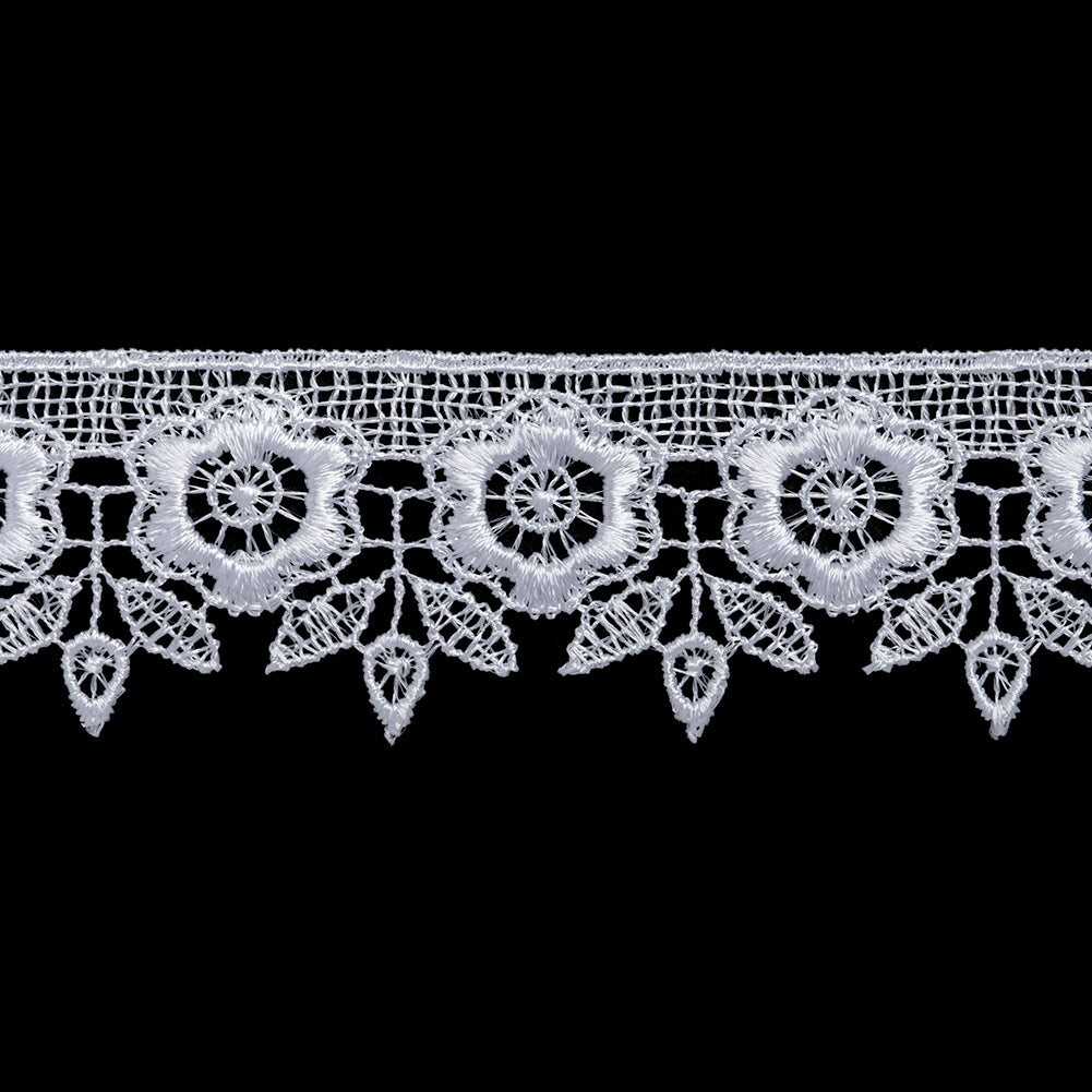 Guipure Lace Trim - 1.375" - White Flowers and Leaves - Folded