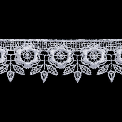 Guipure Lace Trim - 1.375" - White Flowers and Leaves