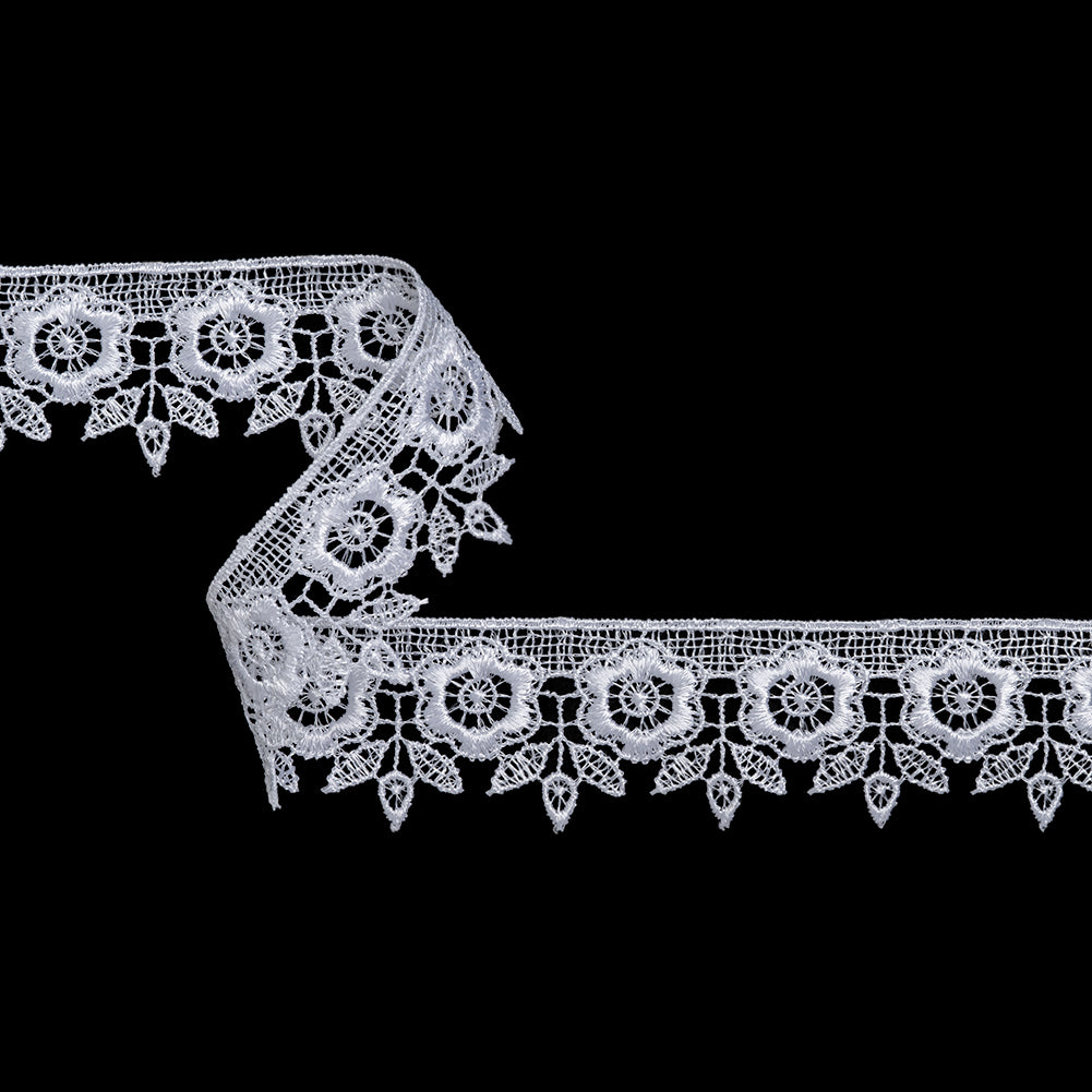 Guipure Lace Trim - 1.375" - White Flowers and Leaves
