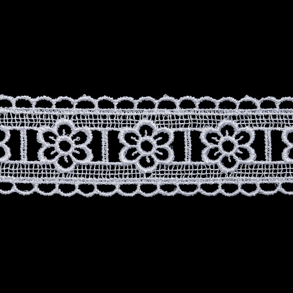 Guipure Lace Trim - 1.25" - White Floral Blocks - Folded