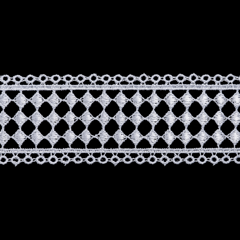 Guipure Lace Trim - 2" - White Diamond Checker and Circles Border - Folded