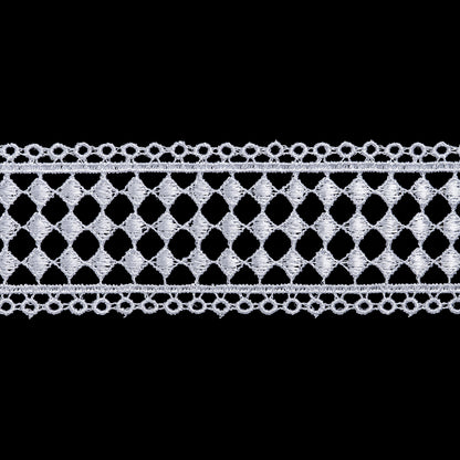 Guipure Lace Trim - 2" - White Diamond Checker and Circles Border